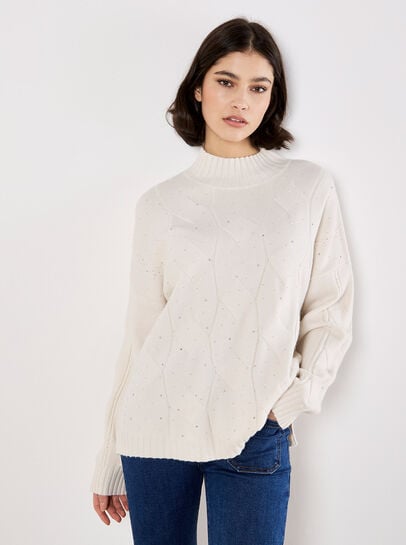 Rhinestone Embellished Fine Knit Jumper