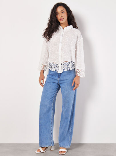 Textured Cotton Floral Crochet Blouse