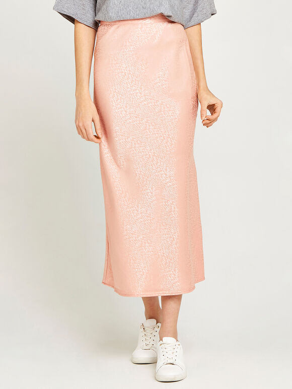 Bias Cut Satin Midi Skirt, Pink, large