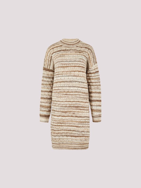 Tonal Stripe Jumper Mini Dress, Stone, large