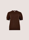 Scallop Knitted T-Shirt, Brown, large
