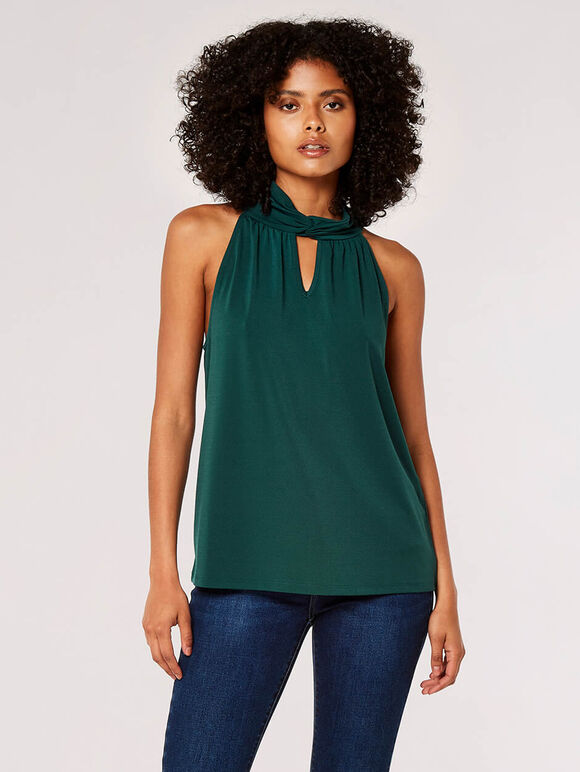 Keyhole Crepe Top, Green, large