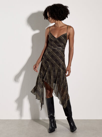Check Mesh Cami Midi Dress