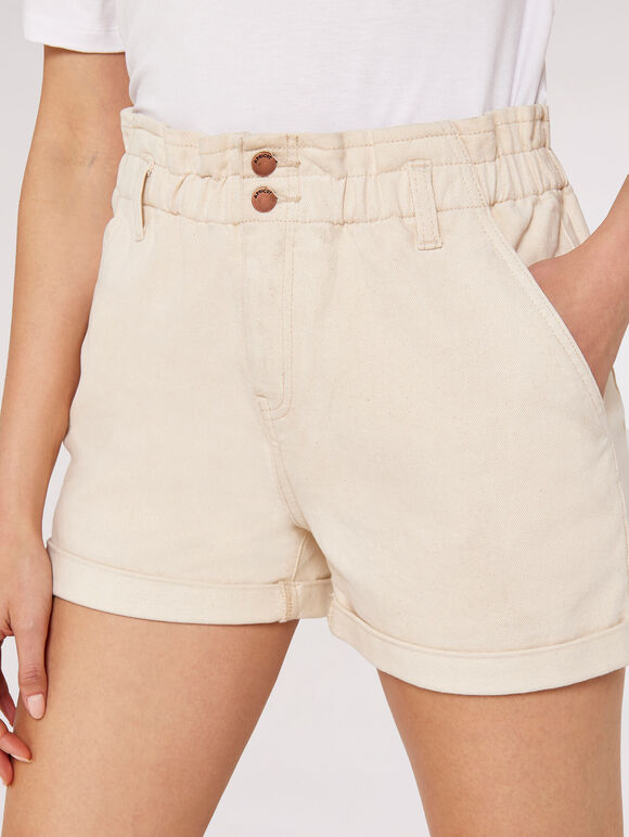 Short à revers en jean, crème, grand