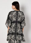 Scarf Print Kimono Mini Dress, Black, large