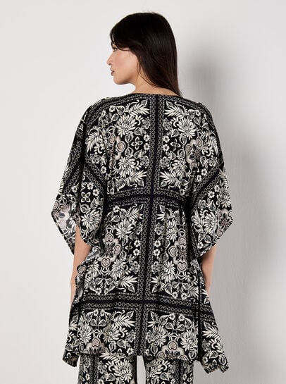 Scarf Print Kimono Mini Dress