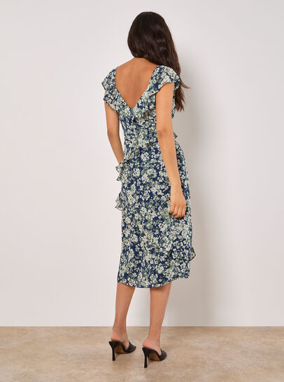 Floral Asymmetric Ruffle Midaxi Dress