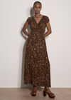 Batik Floral Smocked Maxi Dress, Brown, large