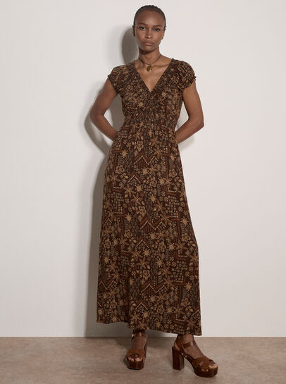 Batik Floral Smocked Maxi Dress
