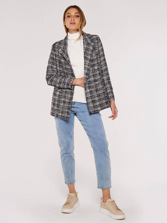 Tweed Oversized Tailored Blazer, Burgundy, large