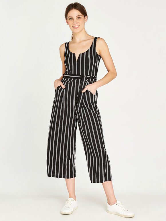Rope Stripe Culotte Jumpsuit, Black, large