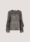 Paisley Print Ruffle Sleeve Blouse, Black, large