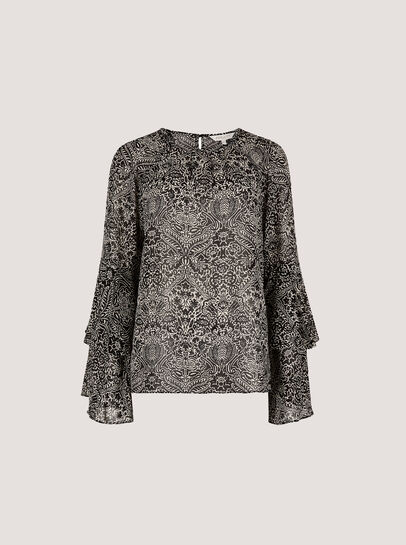Paisley Print Ruffle Sleeve Blouse