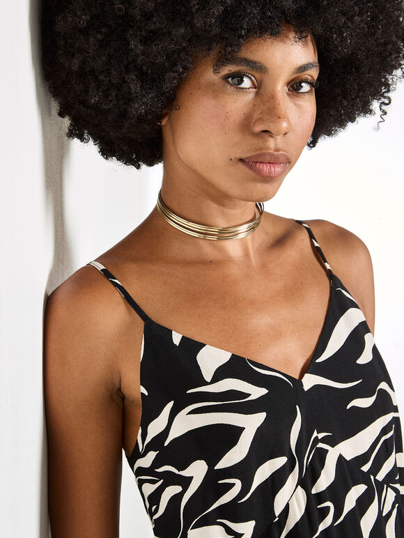 Animal Print Trapeze Cami Maxi Dress, Black, large