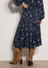 Folk Floral A-Line Midi Skirt, Navy, large