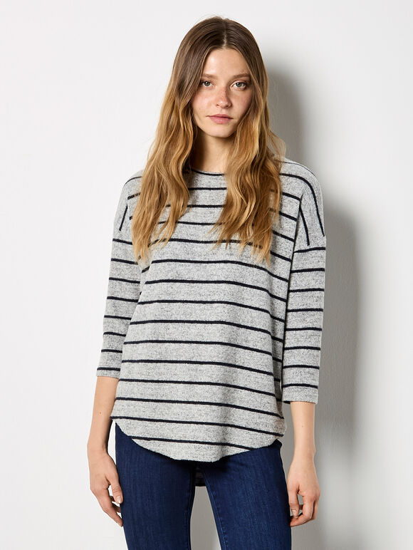 Soft Touch Stripe Top, Grey, large