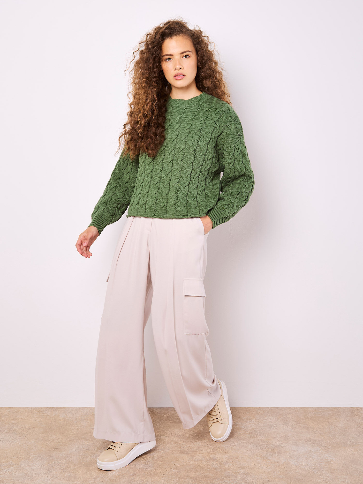 Cotton Blend Cable Knit Jumper | Apricot Clothing