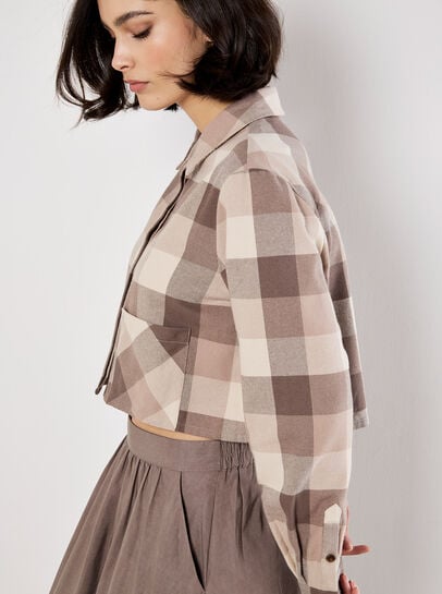 Check Print Cropped Shirt