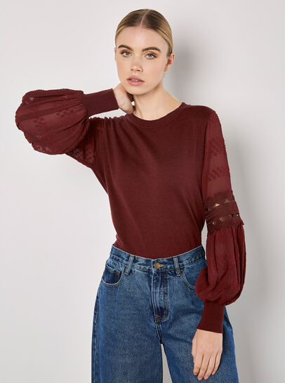 Contrast Chiffon Sleeves Jumper