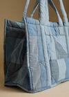 Cotton Denim Patchwork Tote Bag, Blue, large