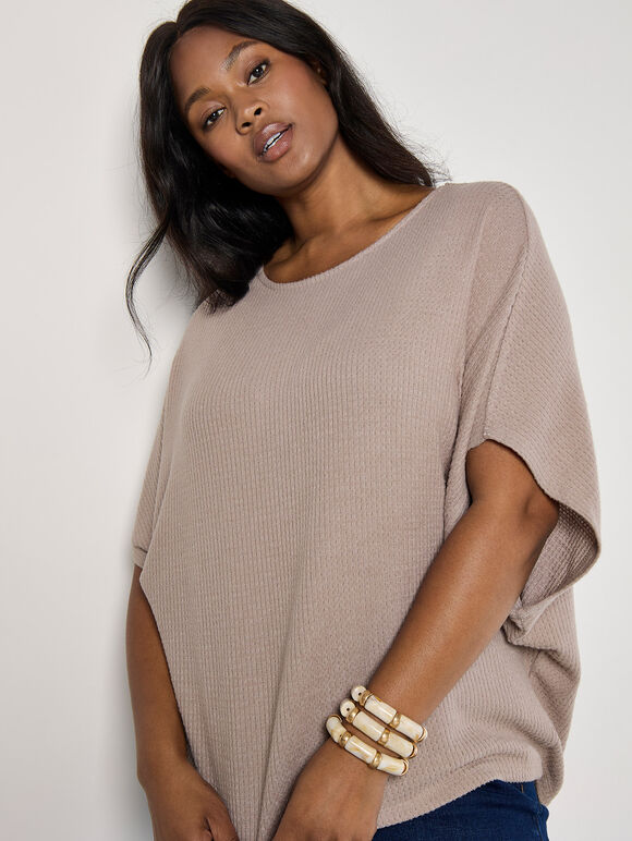 Curve Waffle Knit Top, Stone, large