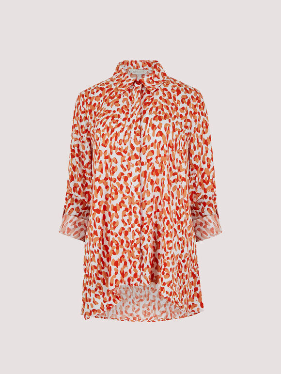 Cheetah High Low Shirt, Coral, large