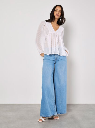 Dobby Bead Embellished Empire Top
