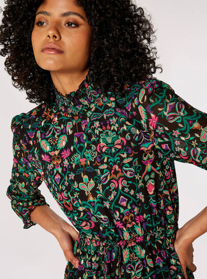 Gold Foil Paisley Mini Dress