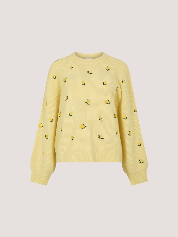 Embroidered Lemon Jumper, Yellow, large