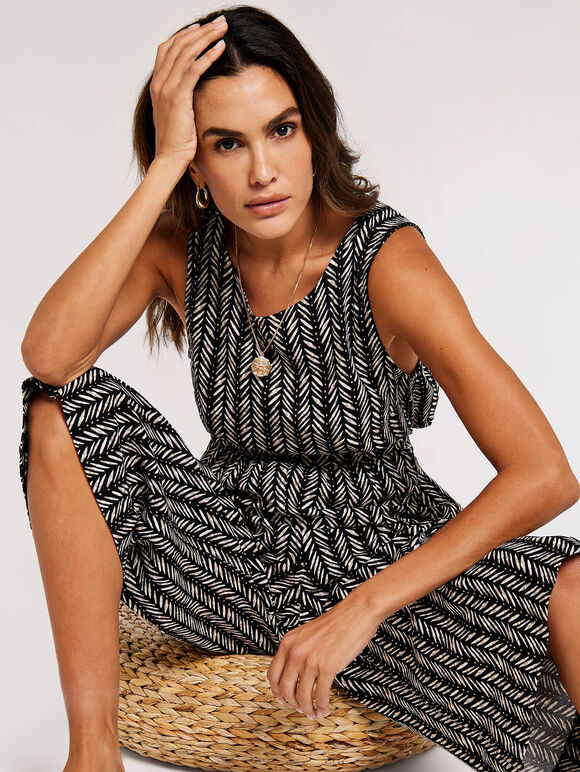 Batik Chevron Jumpsuit, Black, large