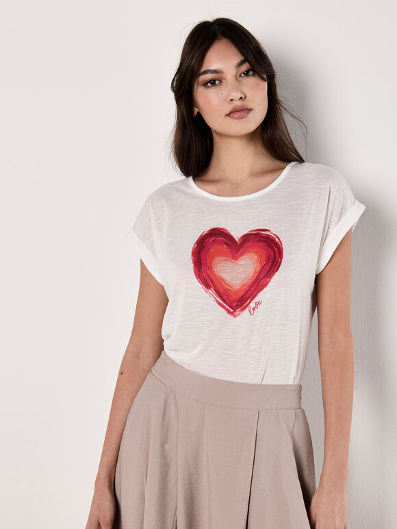 Heart Print Graphic T-Shirt, Red, large