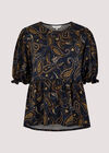Paisley Billow Sleeve Top, Navy, large