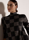 Textured Check Swing Mini Dress, Mocha, large