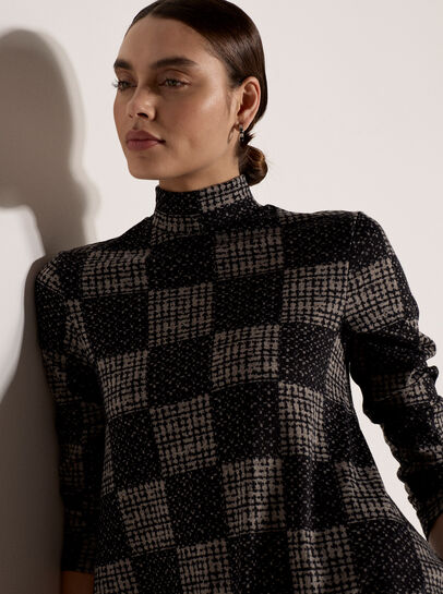 Textured Check Swing Mini Dress