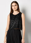 Scallop Sequin Crop Top, Black, large