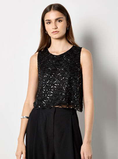 Scallop Sequin Crop Top