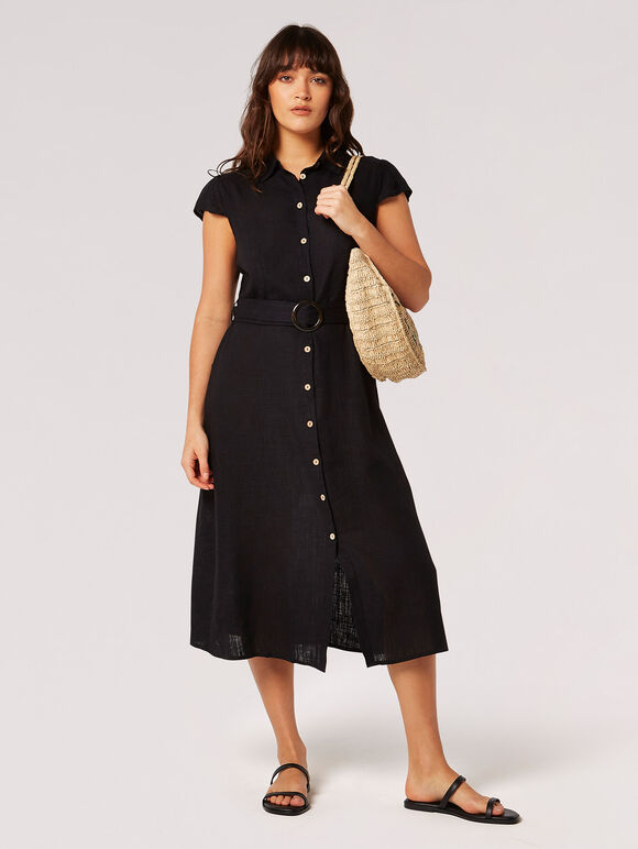 Vintage Shirt Midi Dress, Black, large
