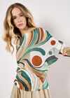 Swirl Print Shimmer Knit Top, Green, large