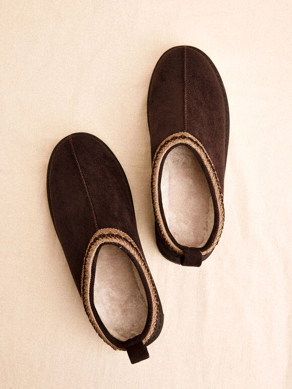 Faux Fur Lined Suede Slipper Boot, Brown, large