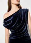 Draped One-Shoulder Asymmetric Velvet Top, Navy, large