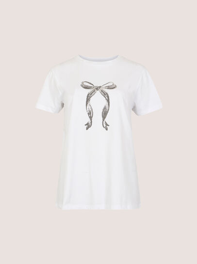 Metallic Bow Print Cotton T-Shirt