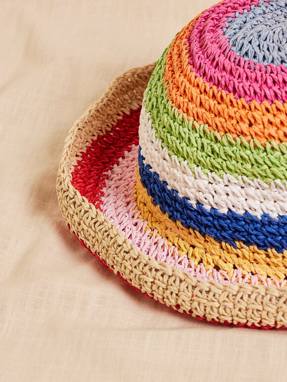 Colourful Stripe Straw Bucket Hat, Assorted, large