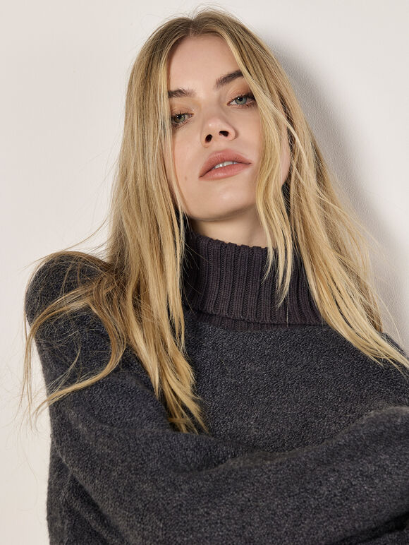 Oversized Boucle Tunic Jumper, Grey, large