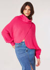 Pull portefeuille côtelé à col bénitier, Fuchsia, grand