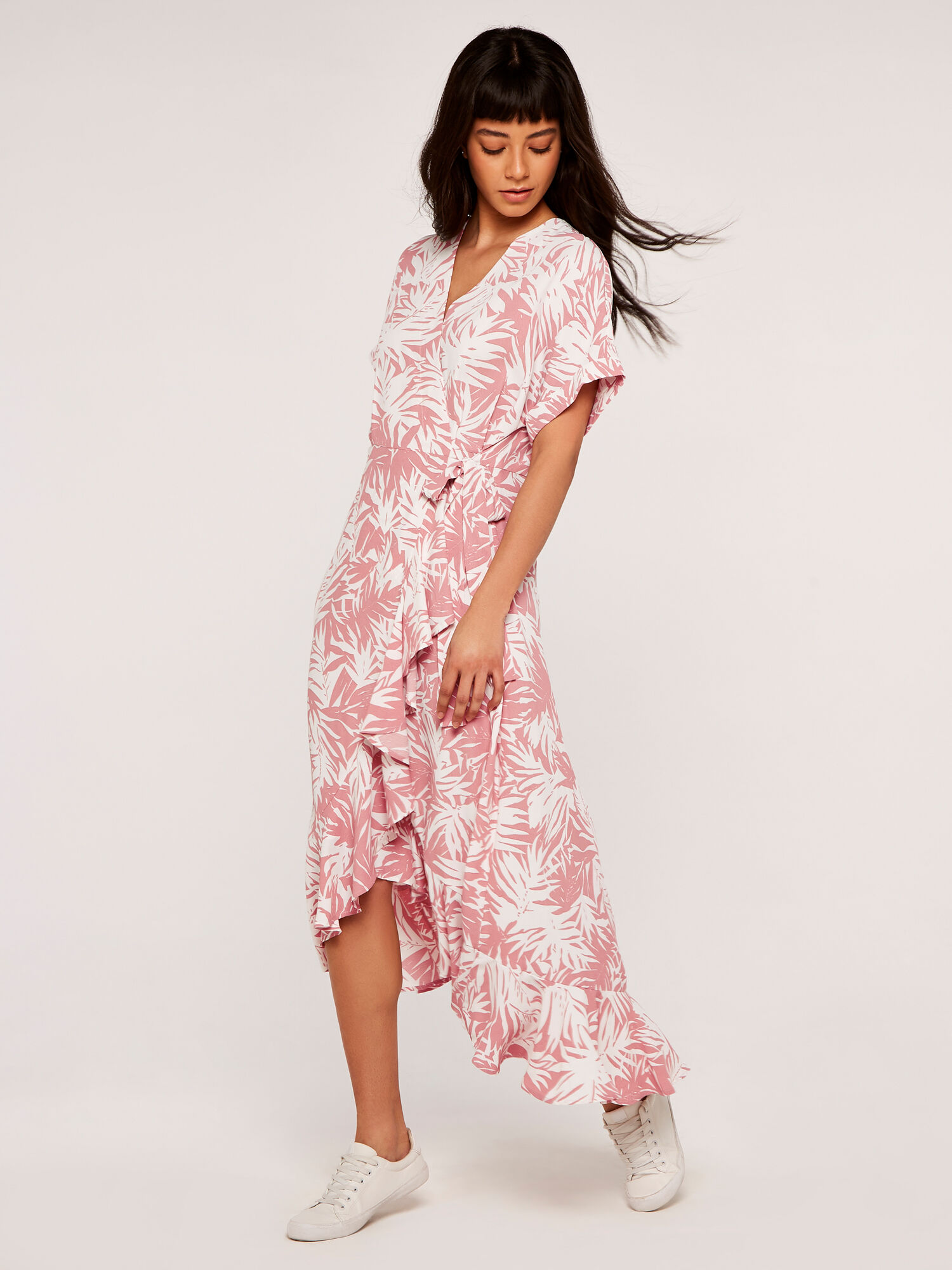 Leaf Print Wrap Dress | Apricot UK