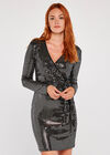 Mirror Diamond Sequin Wrap Dress, Black, large
