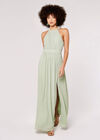 Halter Neck Split Maxi Dress, Mint, large
