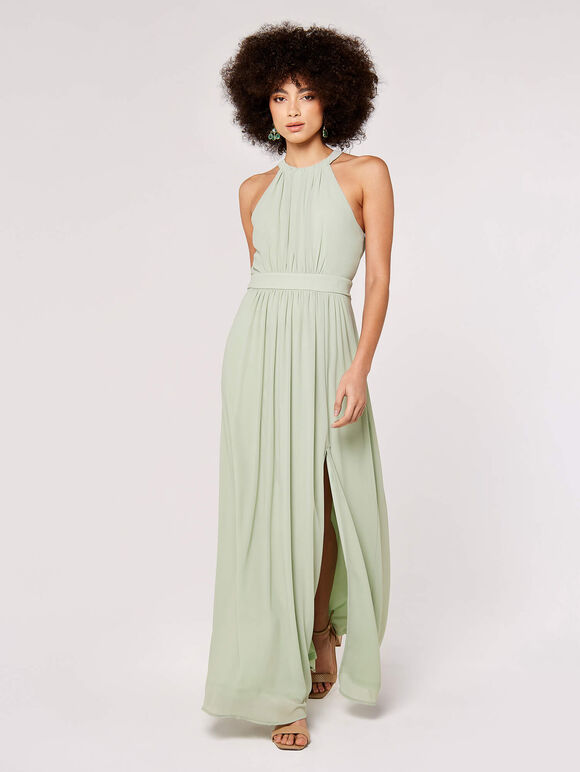 Halter Neck Split Maxi Dress, Mint, large