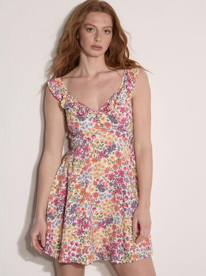 Vintage Floral Ruffle Mini Dress