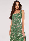 Ditsy Smocked Midi Dress, Green, large